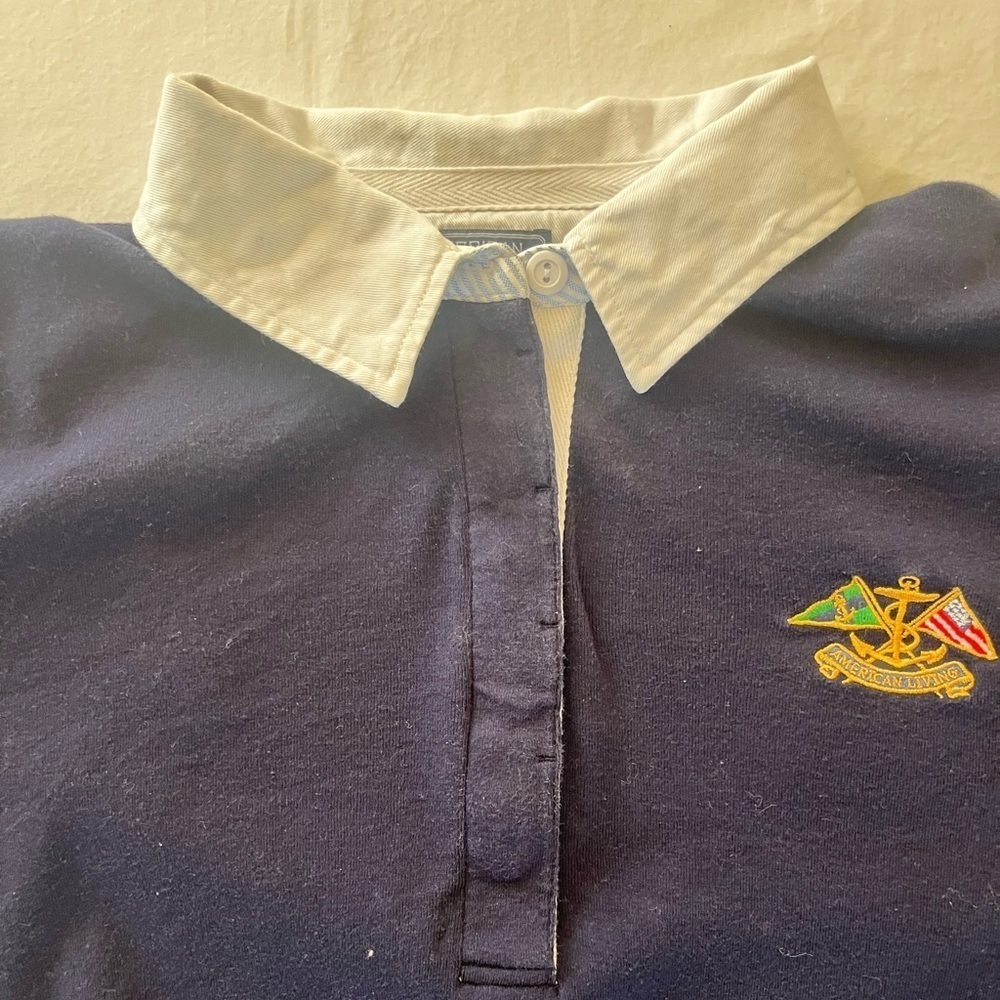 WOMENS XL navy long sleeve Polo shirt embroidered crest old money preppy… - Picture 9 of 13